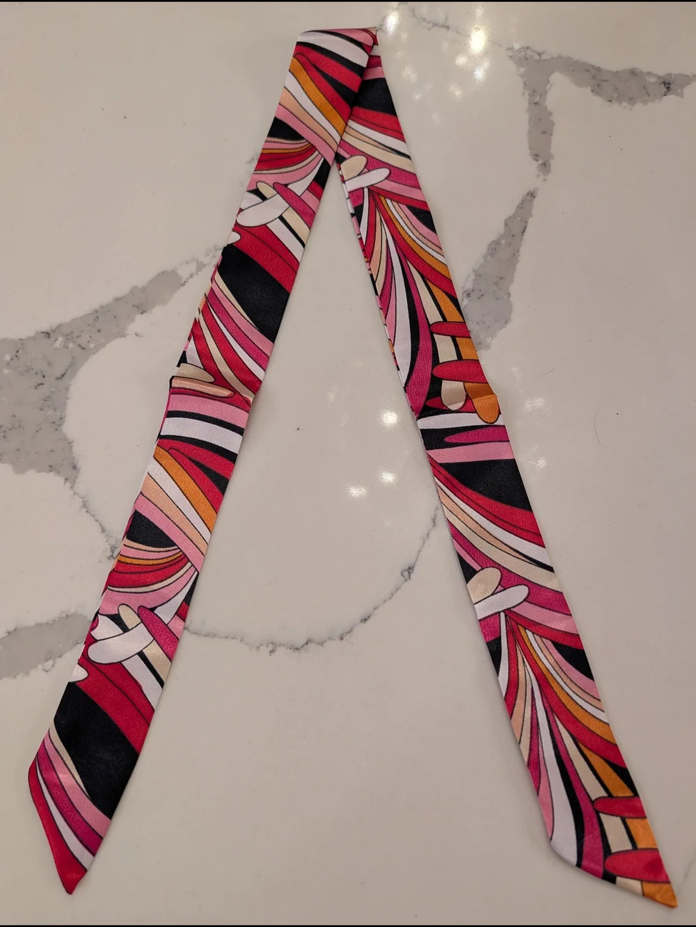 Black/Pink/Orange/White Swirl Twilly Scarf